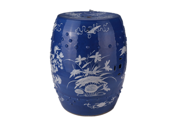 祭蓝釉加白花卉八宝绣墩