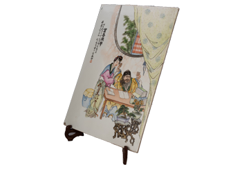 民国方云峰款粉彩春香闹学图瓷板画